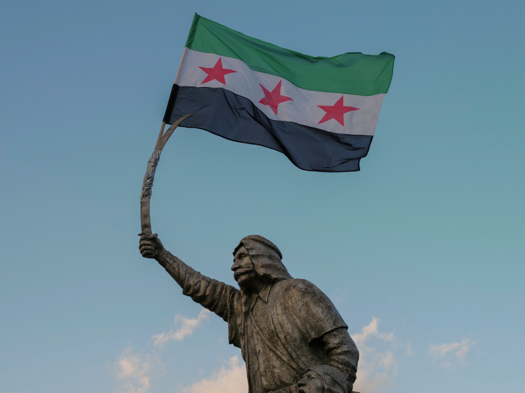 The Syrian opposition flag in Majdal Shams, in the Golan Heights, December 8, 2024.