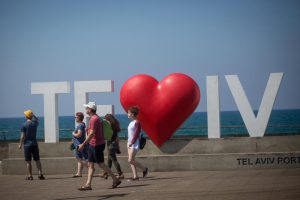 A large sign reading I love Tel Aviv, at the Tel Aviv port, September 25, 2018.