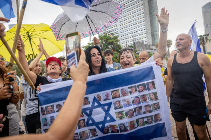 Celebrations at Hostage Square in Tel Aviv