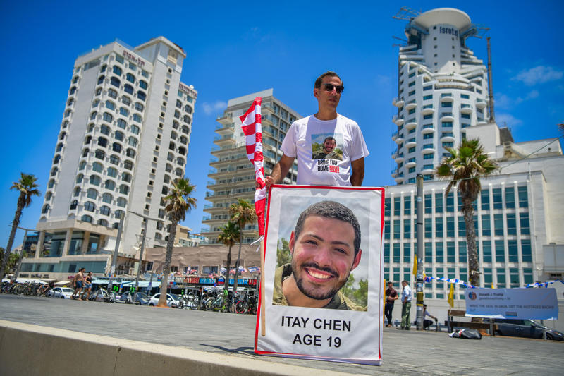 Ruby Chen, Father of Israeli hostage Itay Chen attends a protest calling for the release of hostages held by Hamas terrorists in the Gaza Strip, outside the U.S. Embassy Branch Office in Tel Aviv, July 4, 2025.