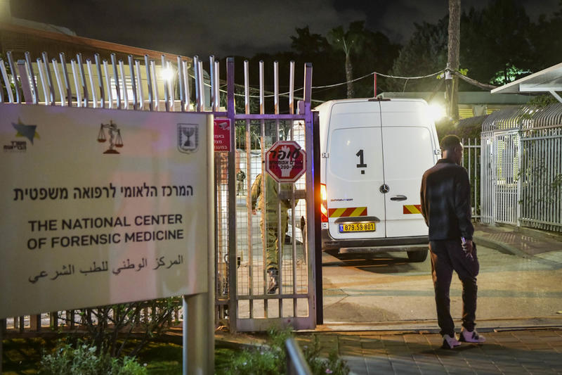 Convoy carrying the body of a hostage arrives at the Abu Kabir Forensic Institute in Tel Aviv, November 25, 2025.