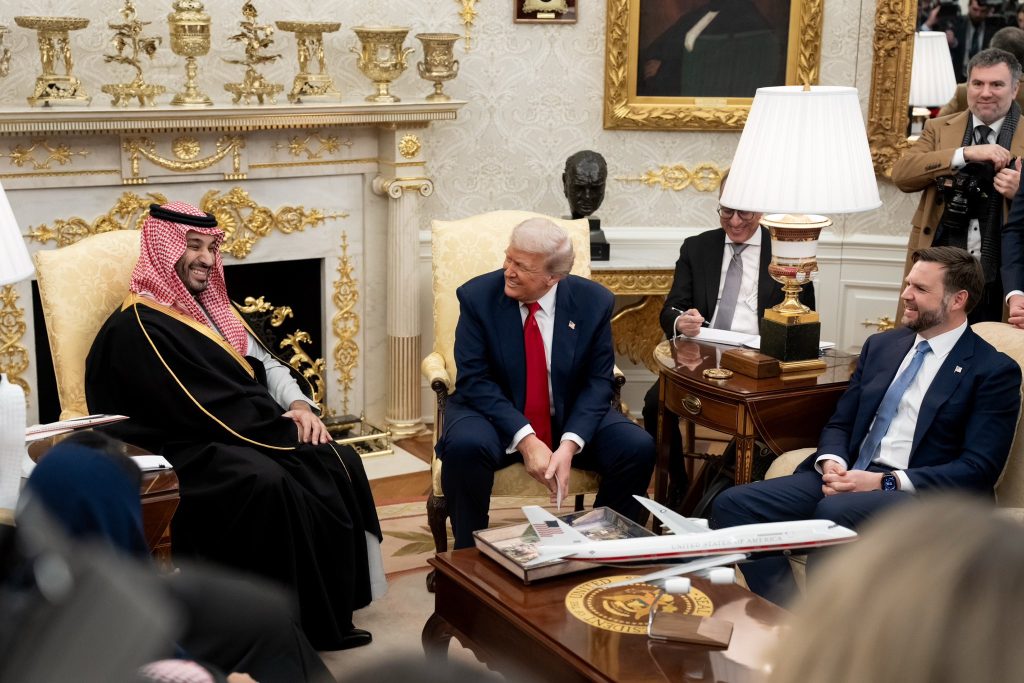 Mohammed bin Salman, Donald Trump and JD Vance in the Oval Office, White House, Washington, DC