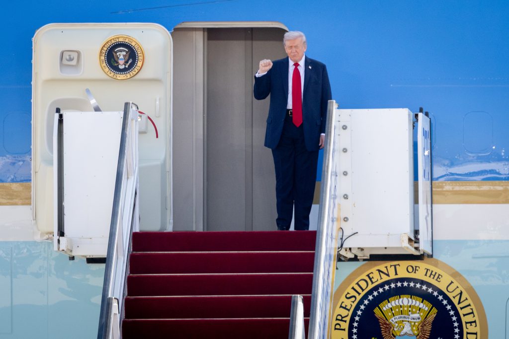 US president Donald Trump arrives at Ben Gurion Airport near Tel Aviv on October 13, 2025.