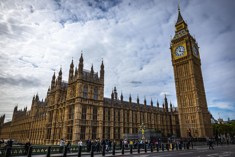 View of Elizabeth Tower, on the South Bank of the Thames, in London