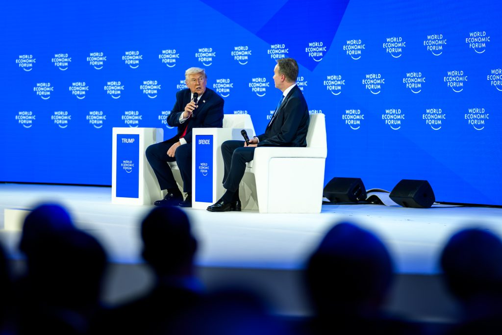 President Donald Trump speaking at the World Economic Forum, Davos, Switzerland, January 21, 2025.