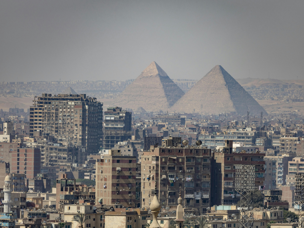 Cairo cityscape with the pyramids in view