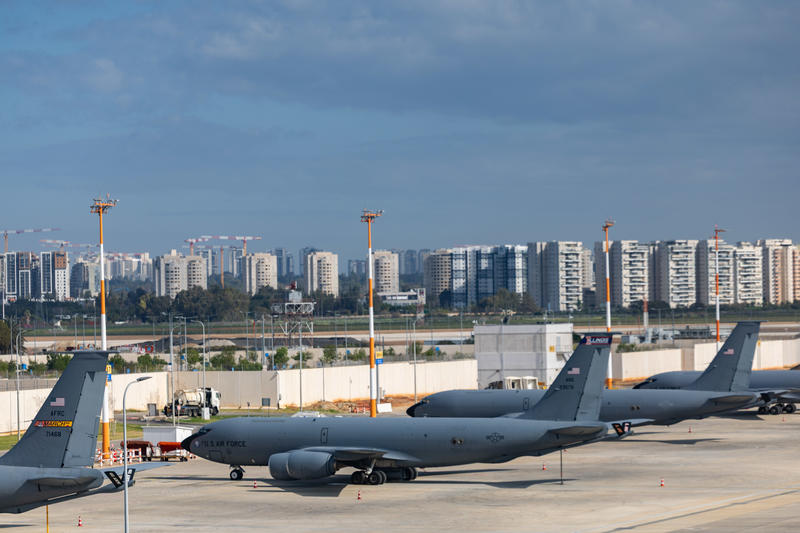 US Air Force Boeing KC-135 Stratotanker aerial refuelling aircraft are parked at Ben Gurion International Airport near Tel Aviv on February 25, 2026.