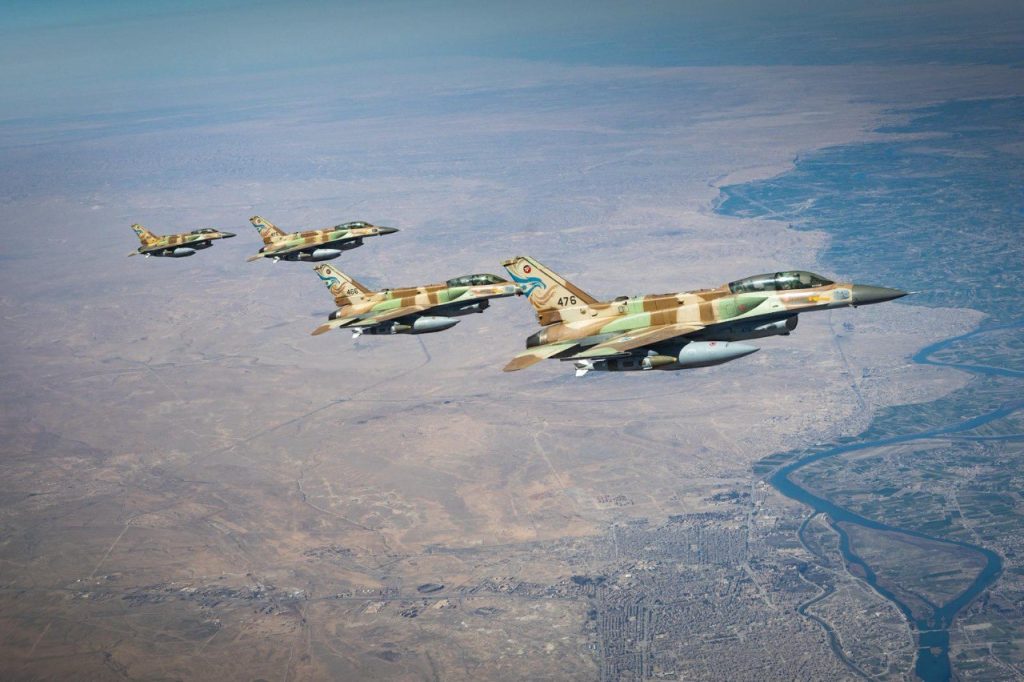 IAF strike package of four F-16I “Sufa” fighter jets en route to Iran, March 5, 2026.