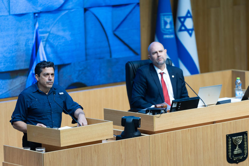 Diaspora Affairs Minister Amichai Chikli attends a special plenary session at the auditorium in the Knesset, the Israeli parliament in Jerusalem, during the war with Iran and Hezbollah, March 9, 2026.