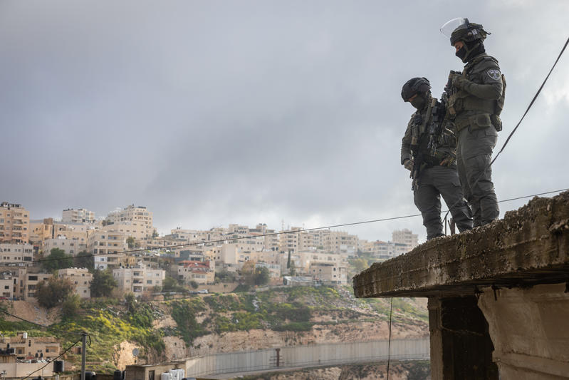 Israeli Border Police officers operate in a Palestinian town near the West Bank barrier, not far from Jerusalem, March 30, 2026.