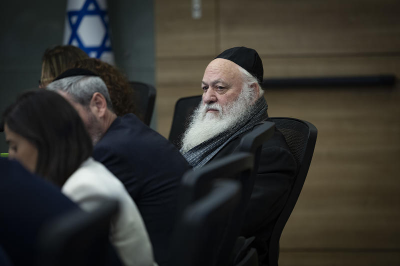 MK Yitzchak Goldknopf attends Education, Culture and Sports Committee meeting at the Knesset, the Israeli parliament, in Jerusalem, March 17, 2026.