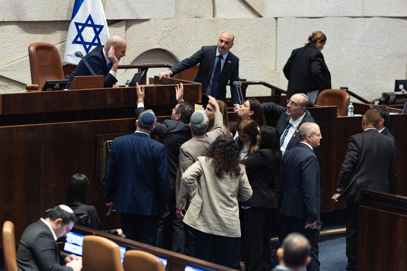 Members of the Knesset react during the State Comptroller elections at the plenum of the Knesset, in Jerusalem, June 3, 2026.