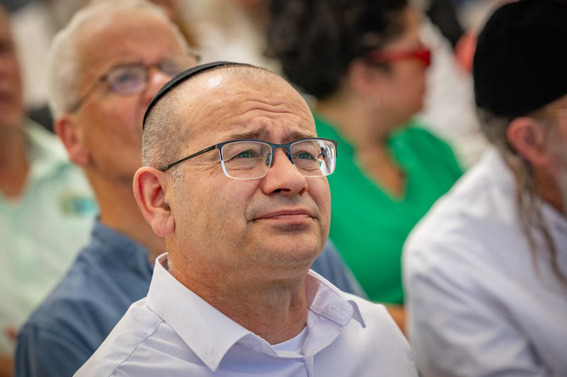 Mossad Director Roman Gofman attends the funeral of IDF soldier Yekutiel Yehuda Katz at the Mount of Olives cemetery in Jerusalem, August 21, 2026. Katz was killed in the Battle of Sultan Yacoub during the First Lebanon War in 1982, and his remains were returned to Israel 44 years later.