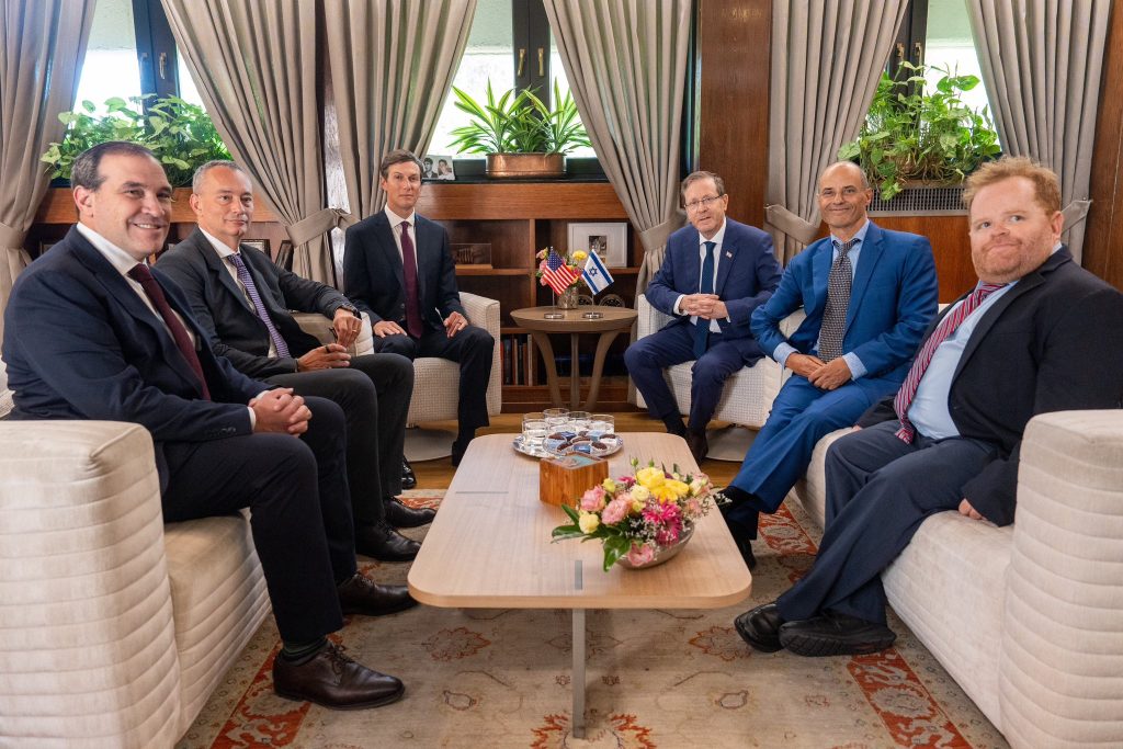 President Isaac Herzog meeting with the US Special Envoy, Jared Kushner, with the CEO of the Peace Council, Nickolay Mladenov, President's residence in Jerusalem, August 17, 2026.